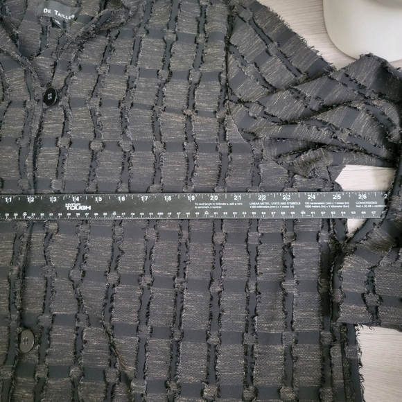 De Taille Black Brown Tunic Size XL Woven Block Textured
Linen Tweed Fringe - Picture 4 of 12